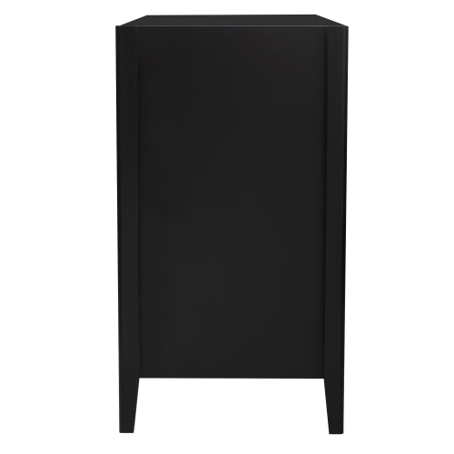 U_Style 63.1''Modern 4-Vertical Wavy Slatted Doors Sideboard,Storage Cabinet With Elegant Design, Solid Wood Legs with Painted,Metal Handles,for Dining Room,Living Room, Kitchen, or Entryway(Black)、、casual
