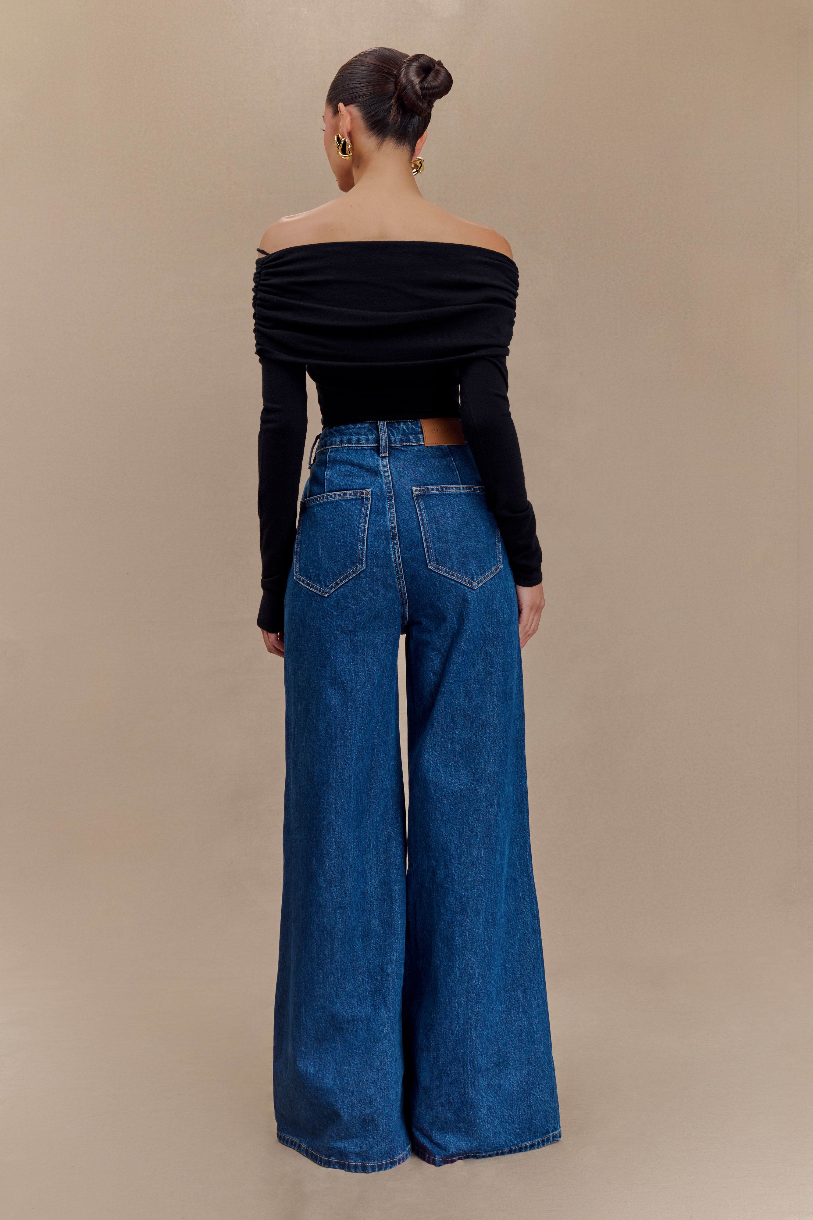 Jen Wide Leg Flare Denim Jeans - Dark Blue、mySite、solidvoid