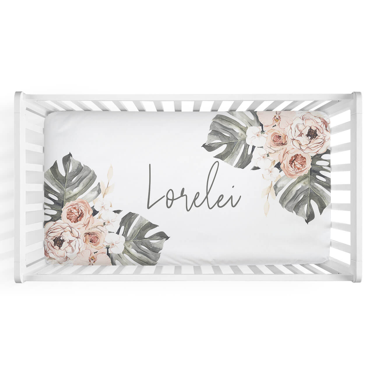  Lorelei's Boho Palm Personalized Crib Sheet、mySite、layawaytickets