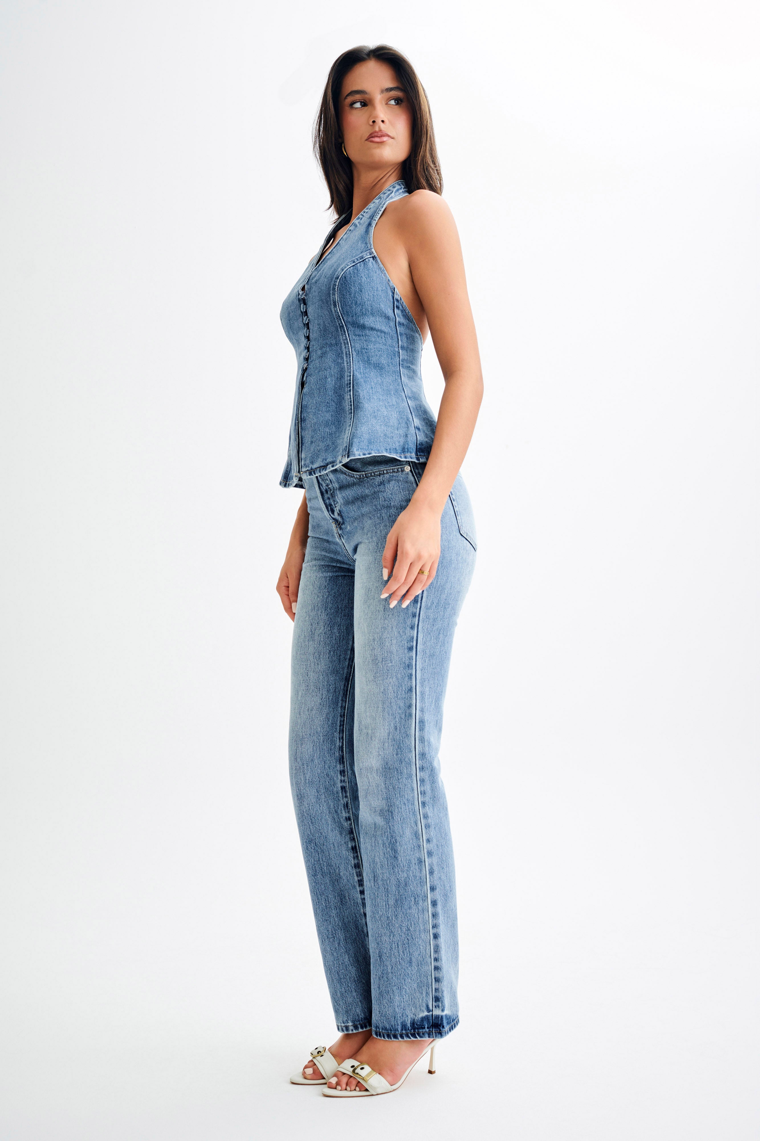 Janine High Waisted Straight Leg Jeans - Washed Mid Blue、mySite、solidvoid