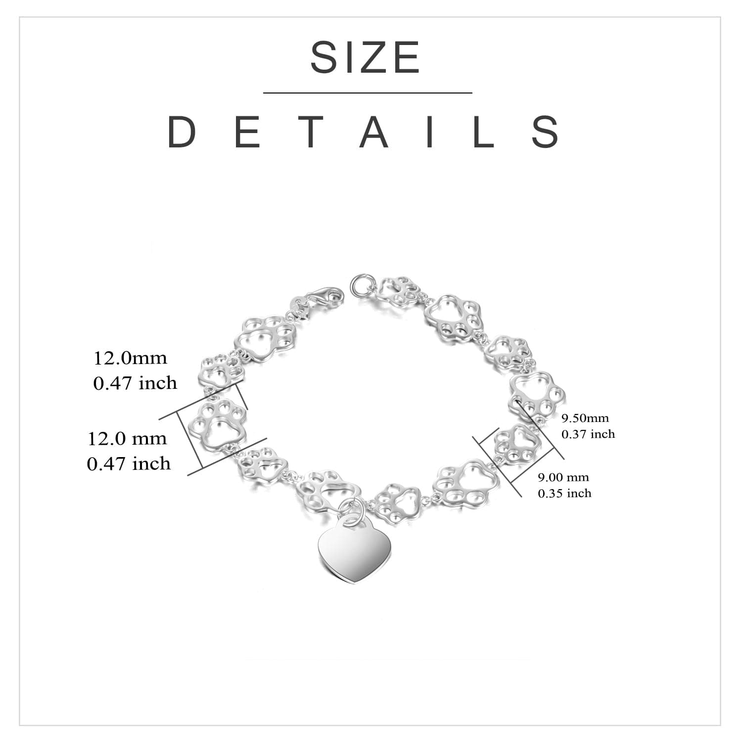 Pet Paw Bracelet with Heart Sterling Silver, Engraveable、mySite、g9winljtr