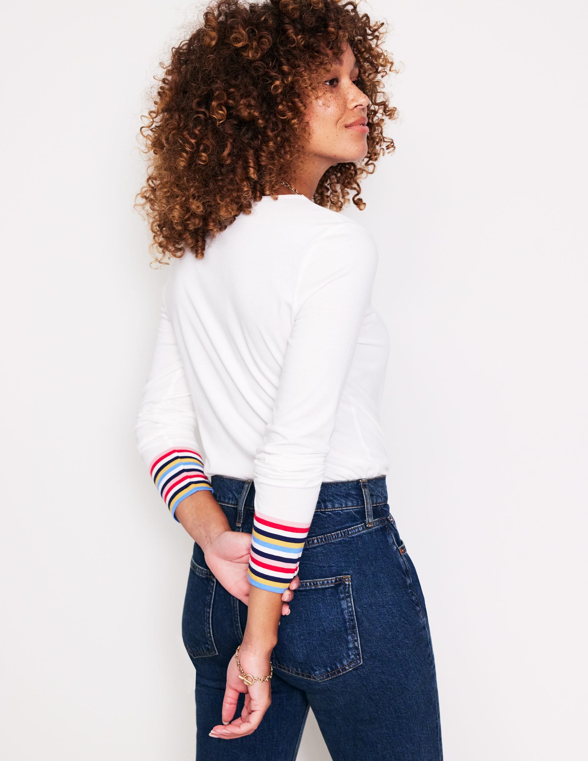  Supersoft Crew Neck Top-White Multi Stripe Cuff、mySite、ashleygrahame
