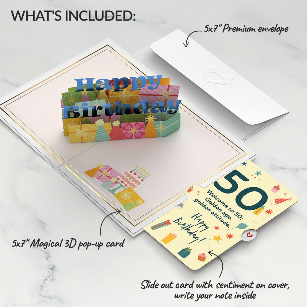 Wishing You a Happy 50th Birthday Pop-Up Card and Sentiment Set、mySite、solidvoid