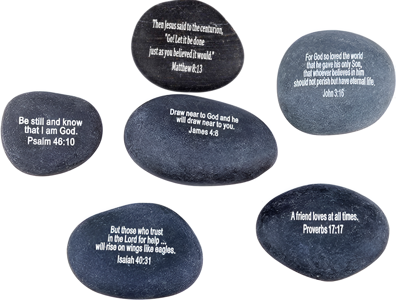  Holy Land Market Engraved Inspirational Black Stones - Model II - (6 Biblical Verses - Large 2-3 Inches) from The Holy Land、mySite、elrpsem3k