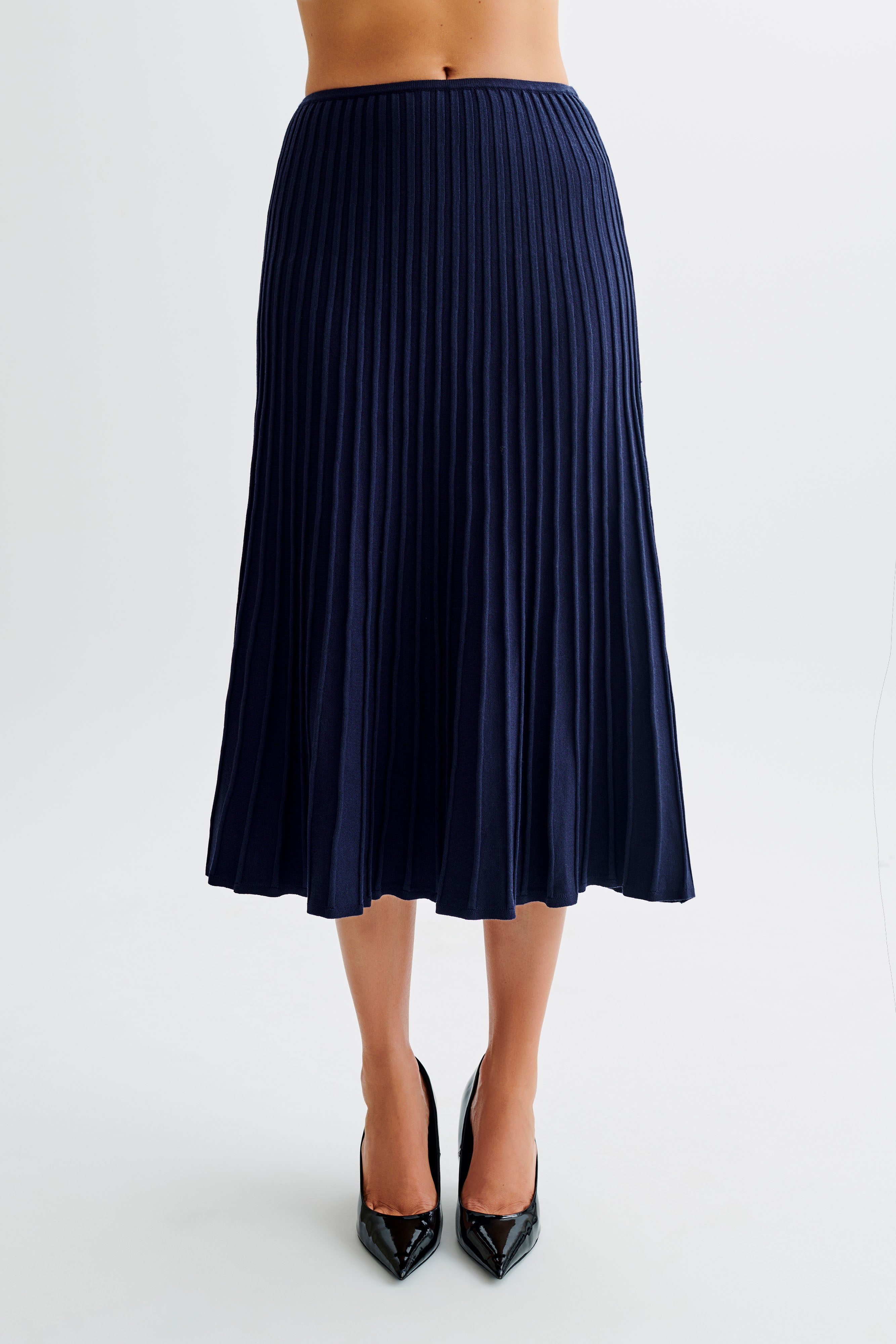 Jolene Rib Knit Midi Skirt - Navy、mySite、solidvoid