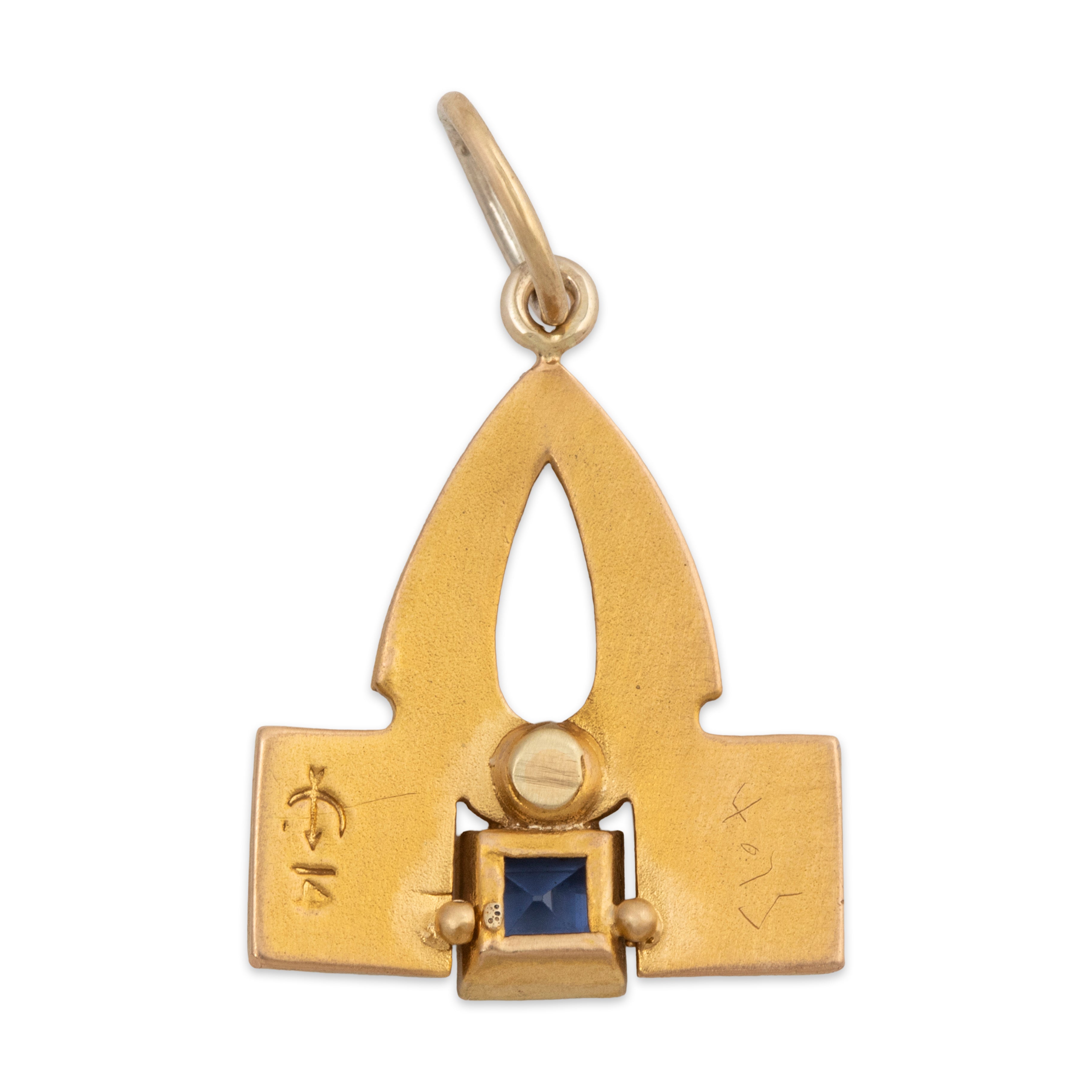 Antique Nouveau H. Blank & Co. 14k Yellow Gold Synthetic Sapphire Regal Charm、mySite、hinf8tx79