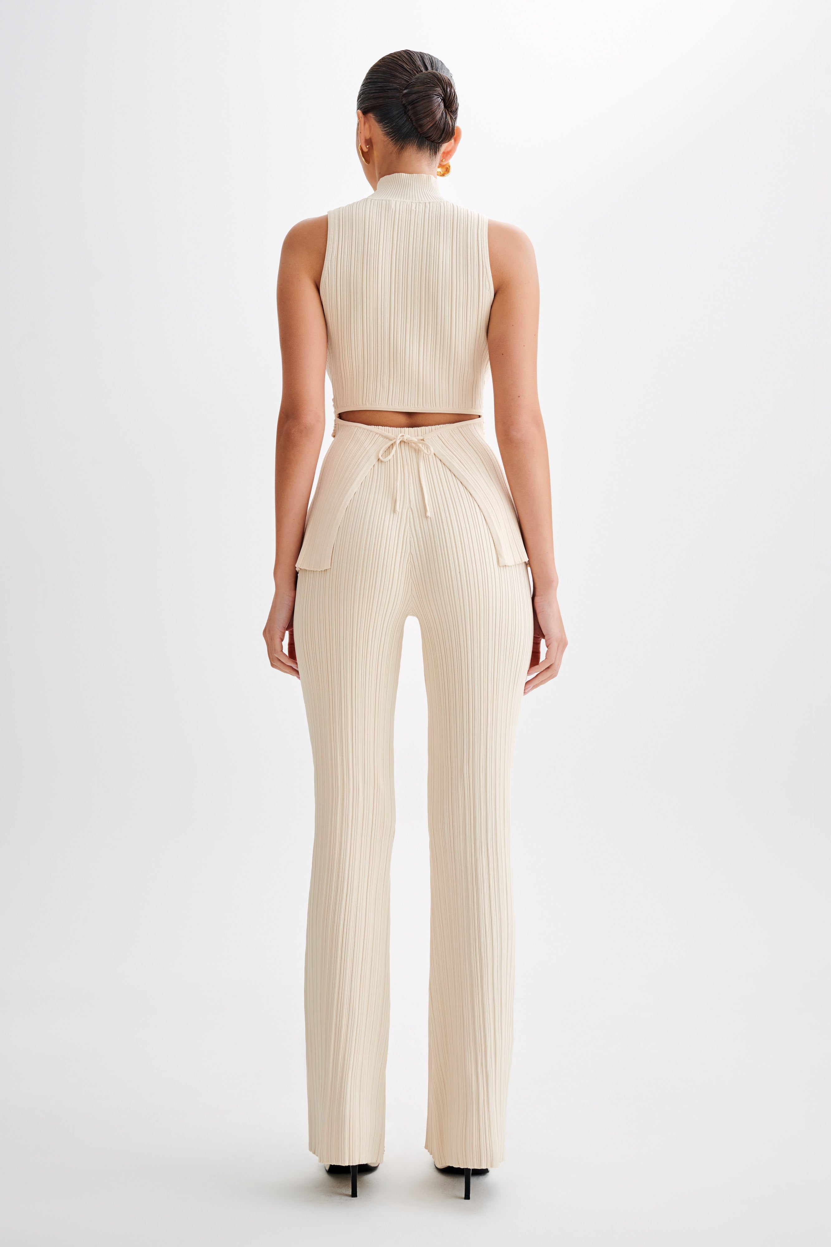 Chiara Straight Leg Rib Knit Pant - Cream、mySite、solidvoid