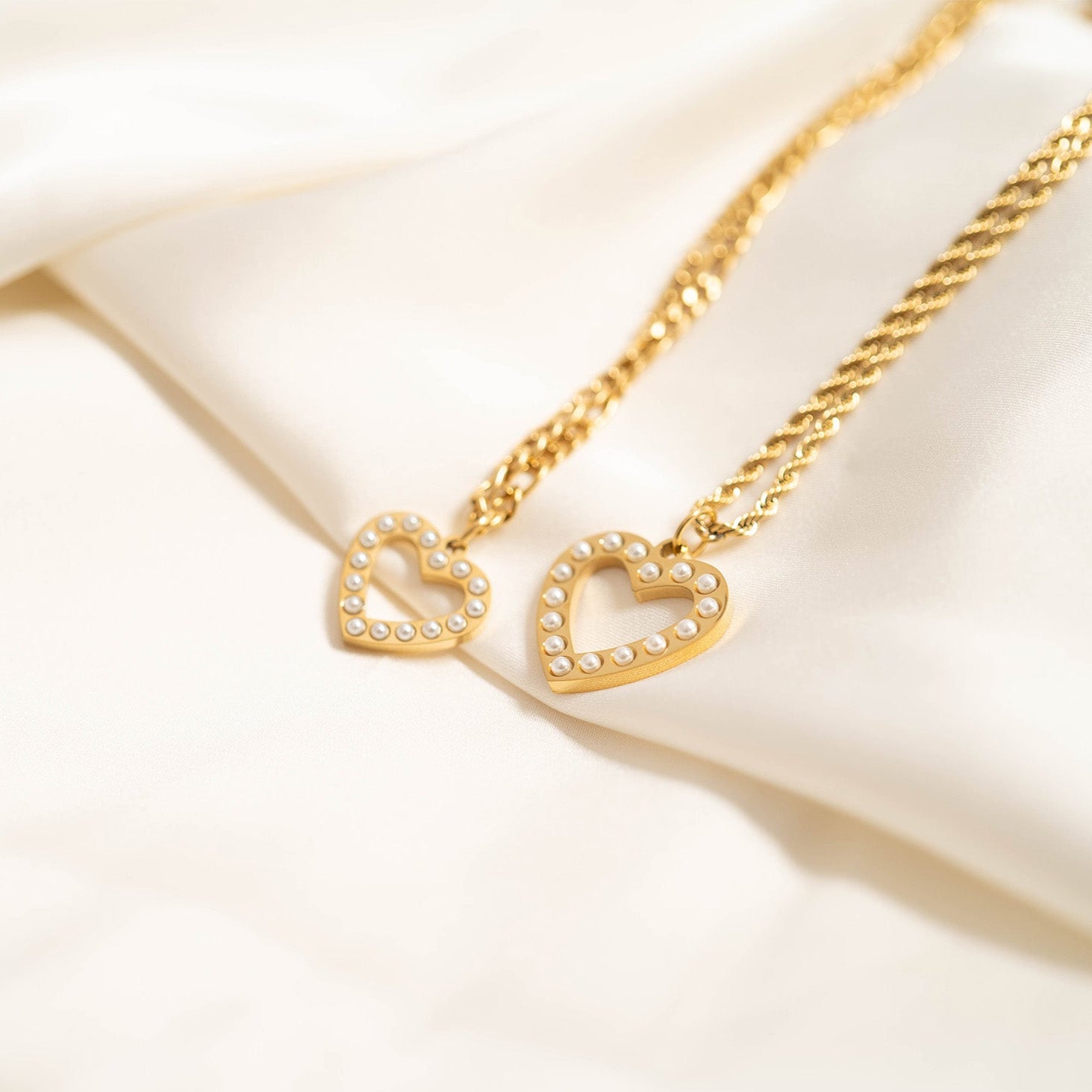 18K Gold PVD Stainless Steel Pearl Heart Charm / PDL0253、mySite、dreamappss