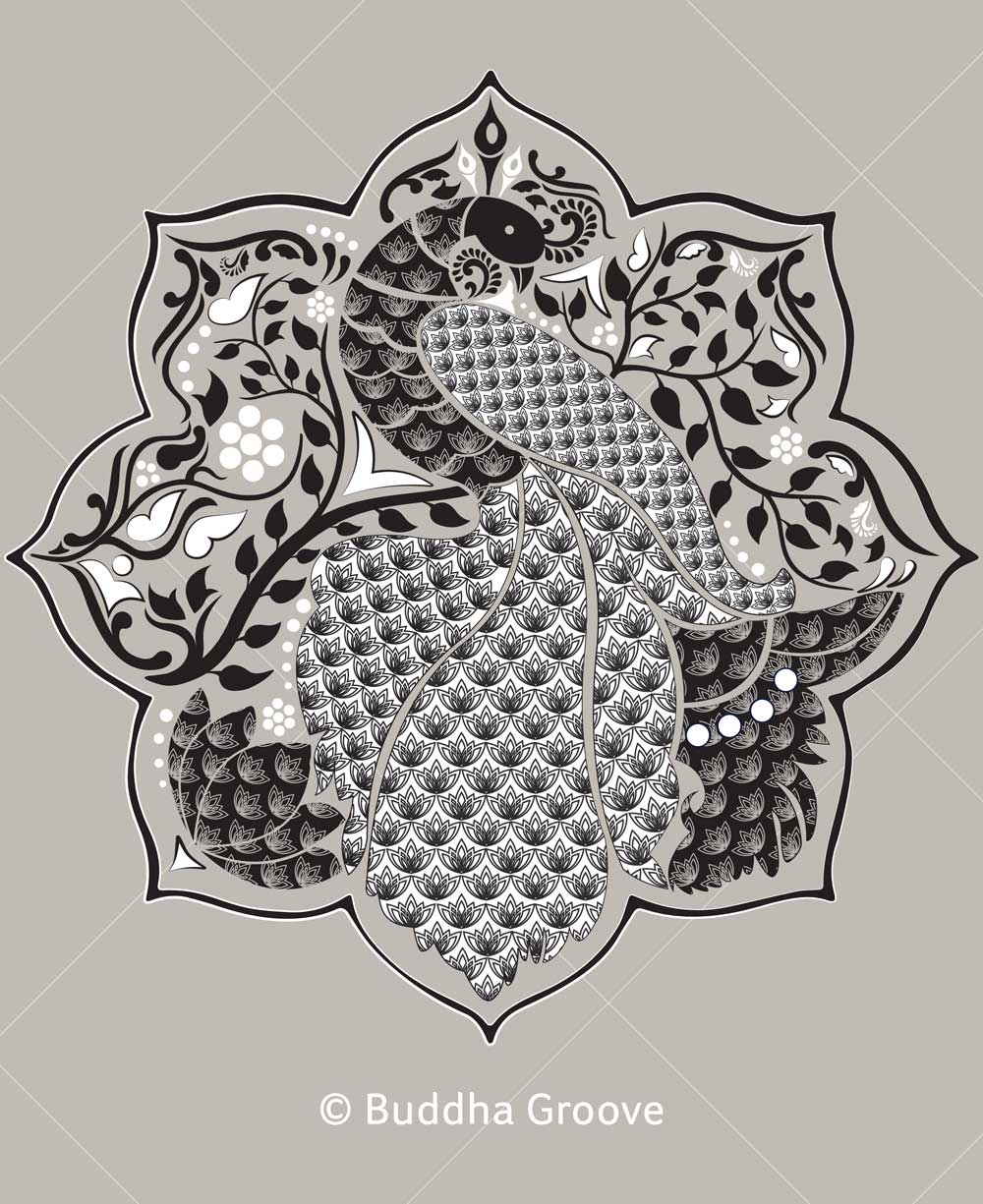 Peacock Lotus Mandala Grey and Black Cotton Tunic Top、mySite、topwebapps