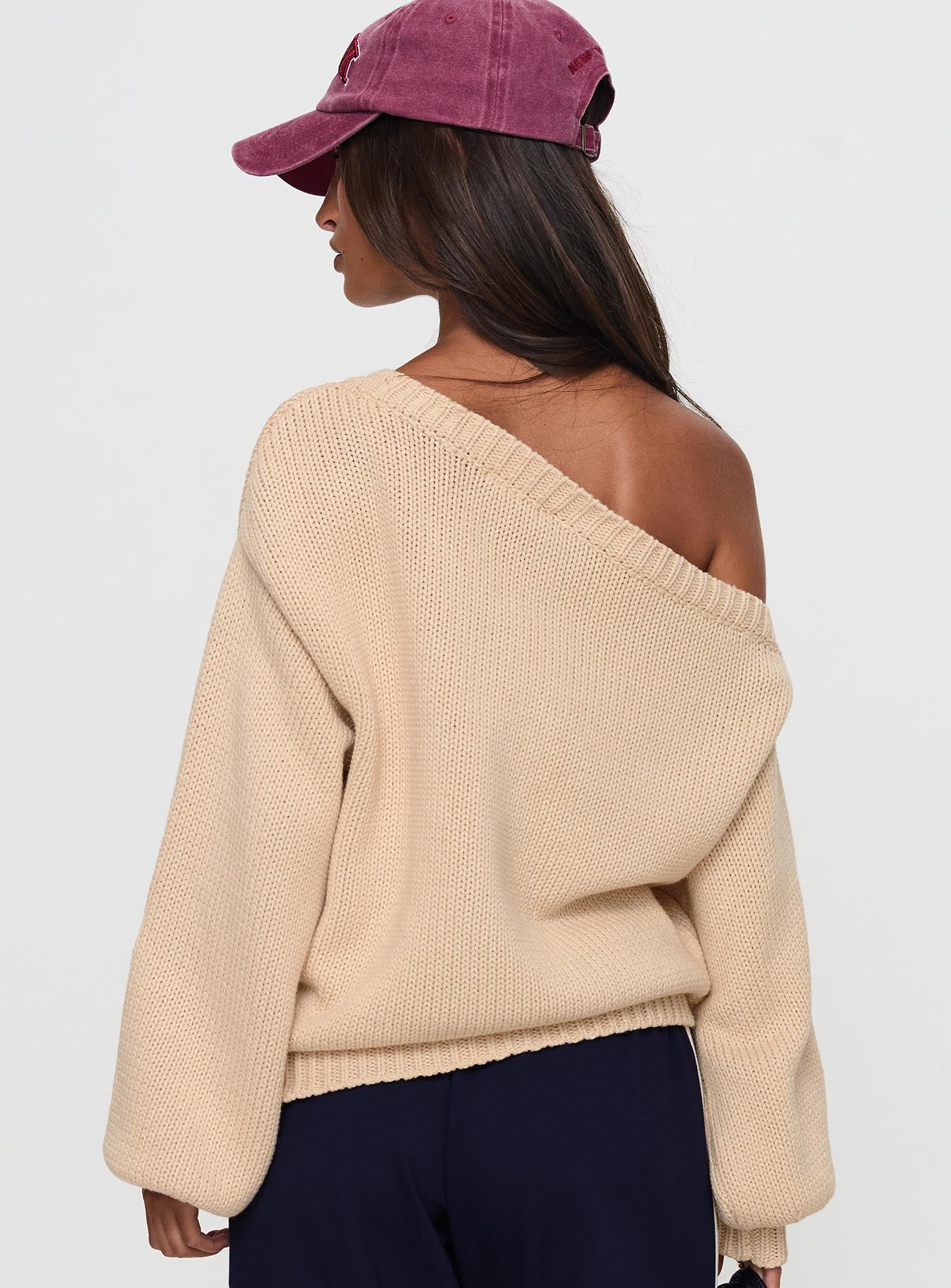 Jadynn Off Shoulder Knit Sweater Cream、mySite、solidvoid