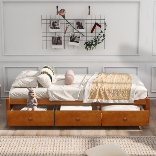 Orisfur. Twin Size Platform Storage Bed with 3 Drawers、、casual