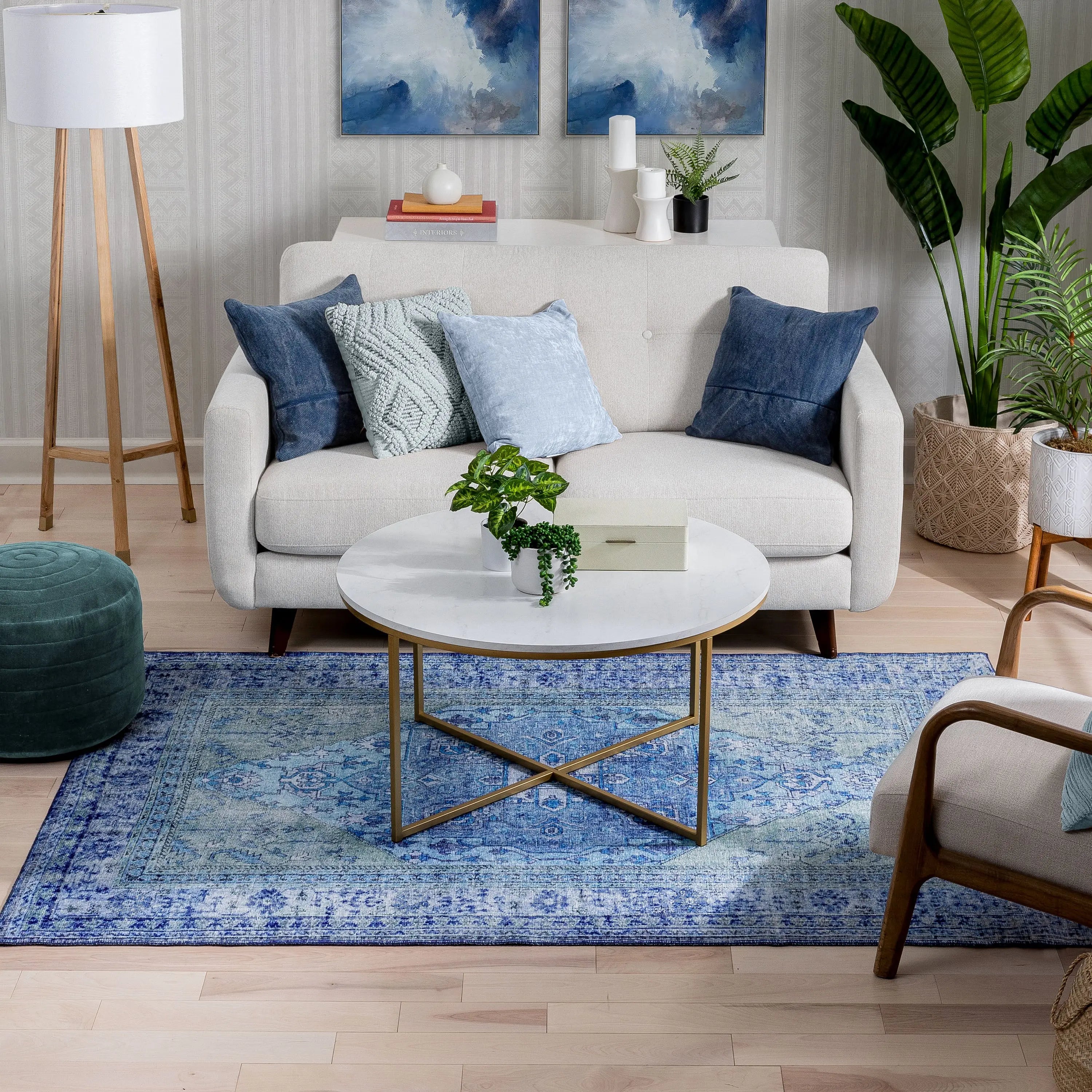 Gila Machine Washable 5'3 x 7'3 Vintage Bohemian Medallion Oriental Dark Blue Flat-Weave Rug、mySite、gigharbornorthrealestate