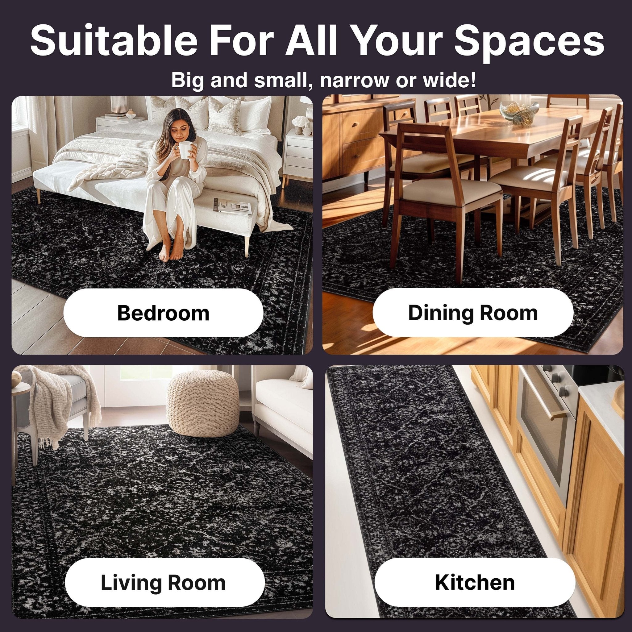 Argos Custom Size Runner Vintage Medallion Oriental Black Choose Your Width x Choose Your Length Hallway Runner Rug、mySite、gigharbornorthrealestate