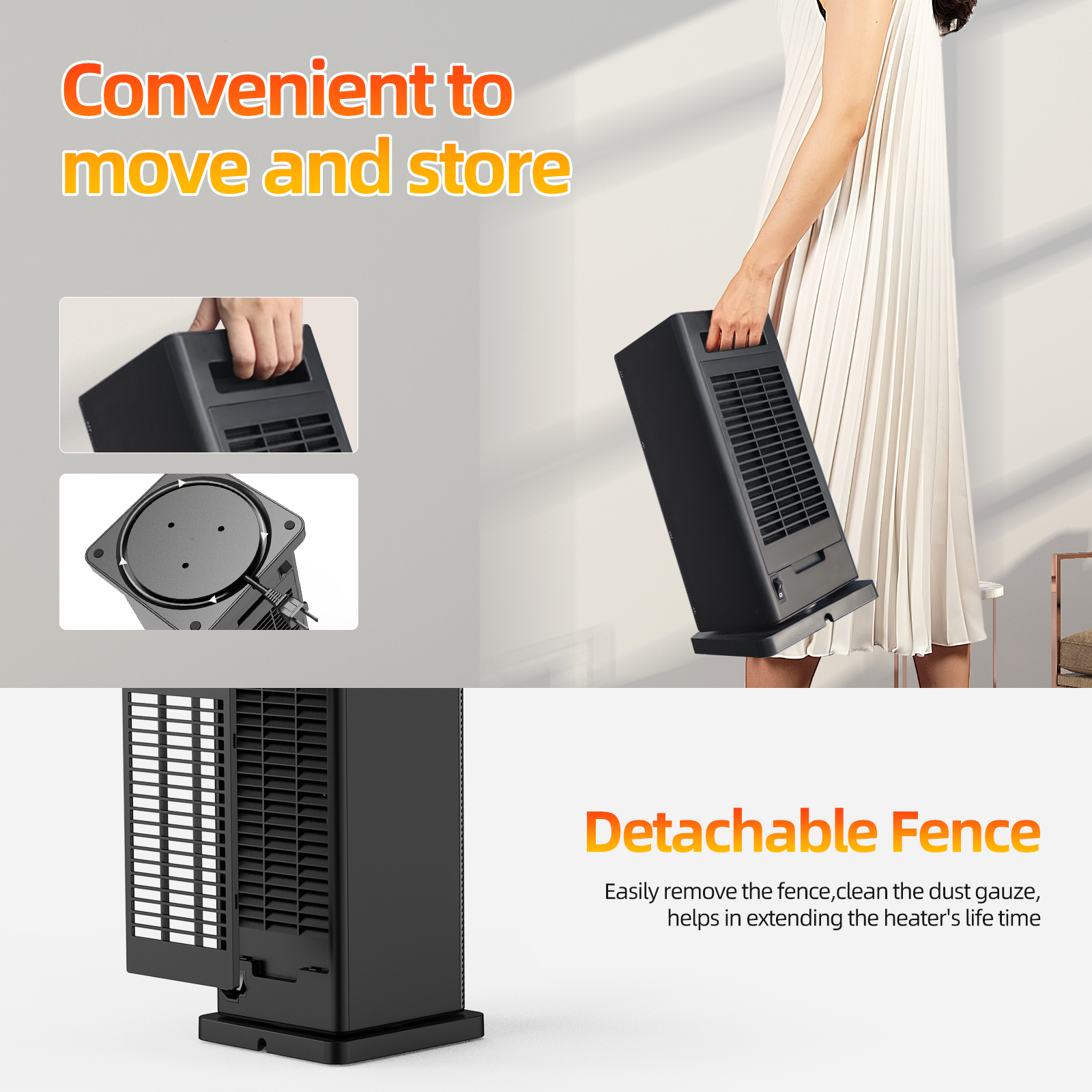 Kloudi 1500W PTC Ceramic Space Heater with LED Display and Remote Control Black、mySite、fannypackpong