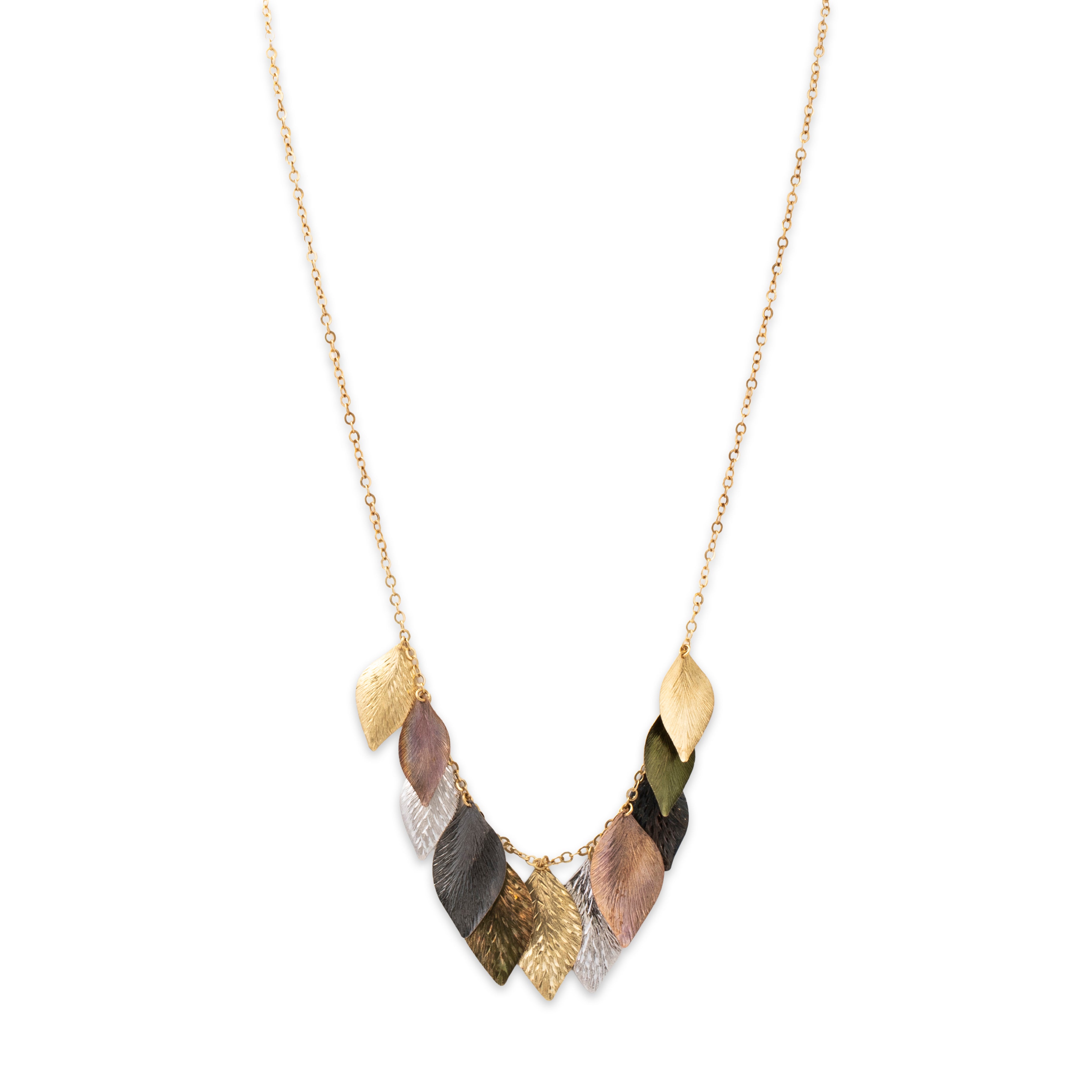 Estate 14k Multi Colored Gold Botanical Leaf Necklace 18、mySite、hinf8tx79