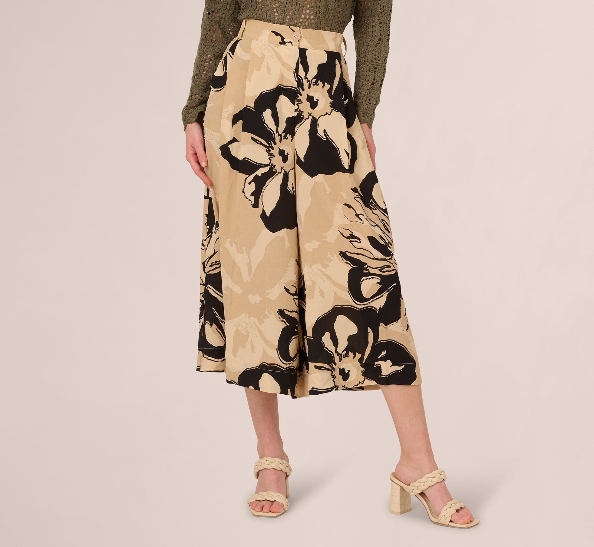 Floral Print Gaucho Pant In Khaki Black Sunset Floral、mySite、solidvoid