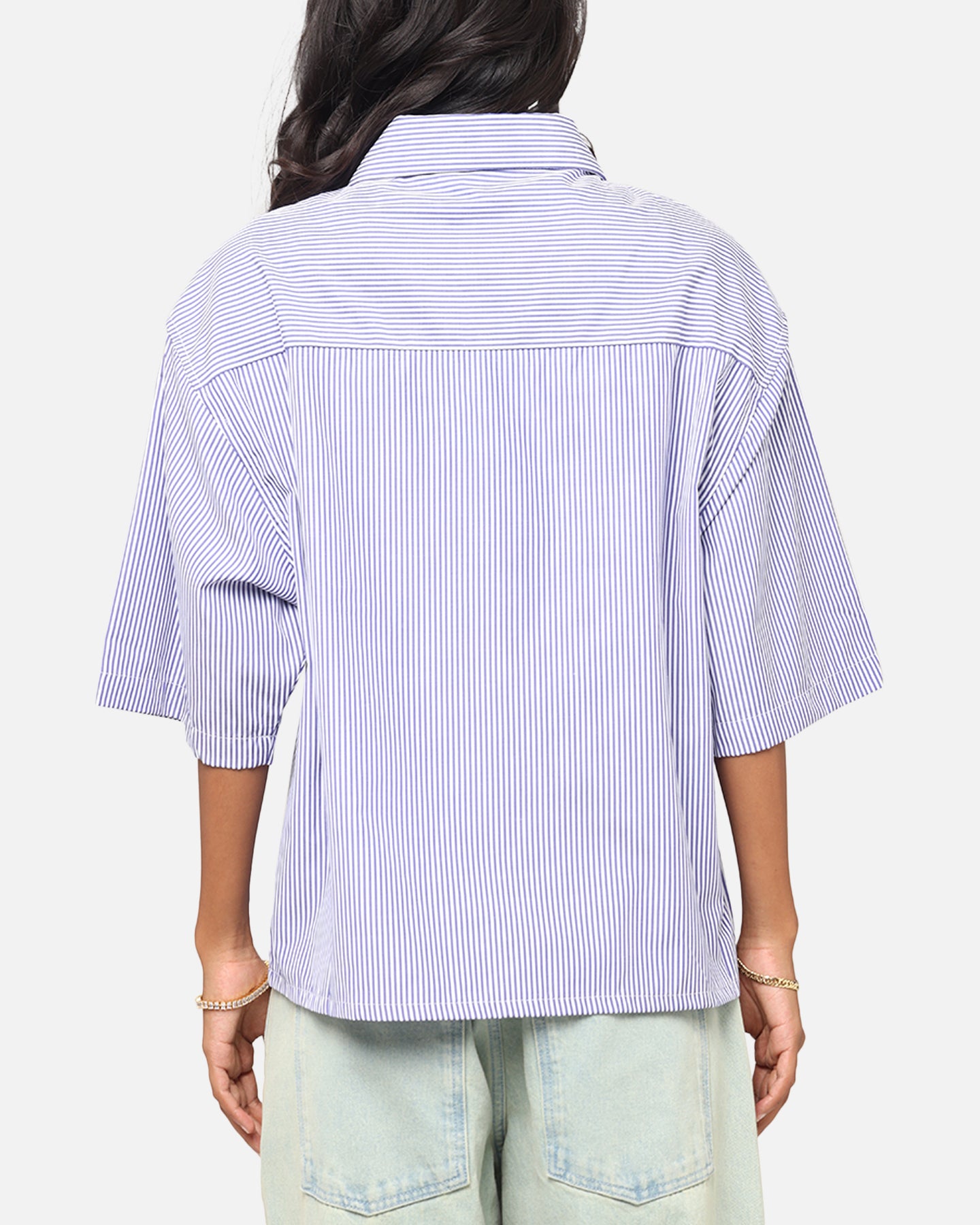 MNML Cropped Striped Short Sleeve Shirt Blue、mySite、zt4zffjzw