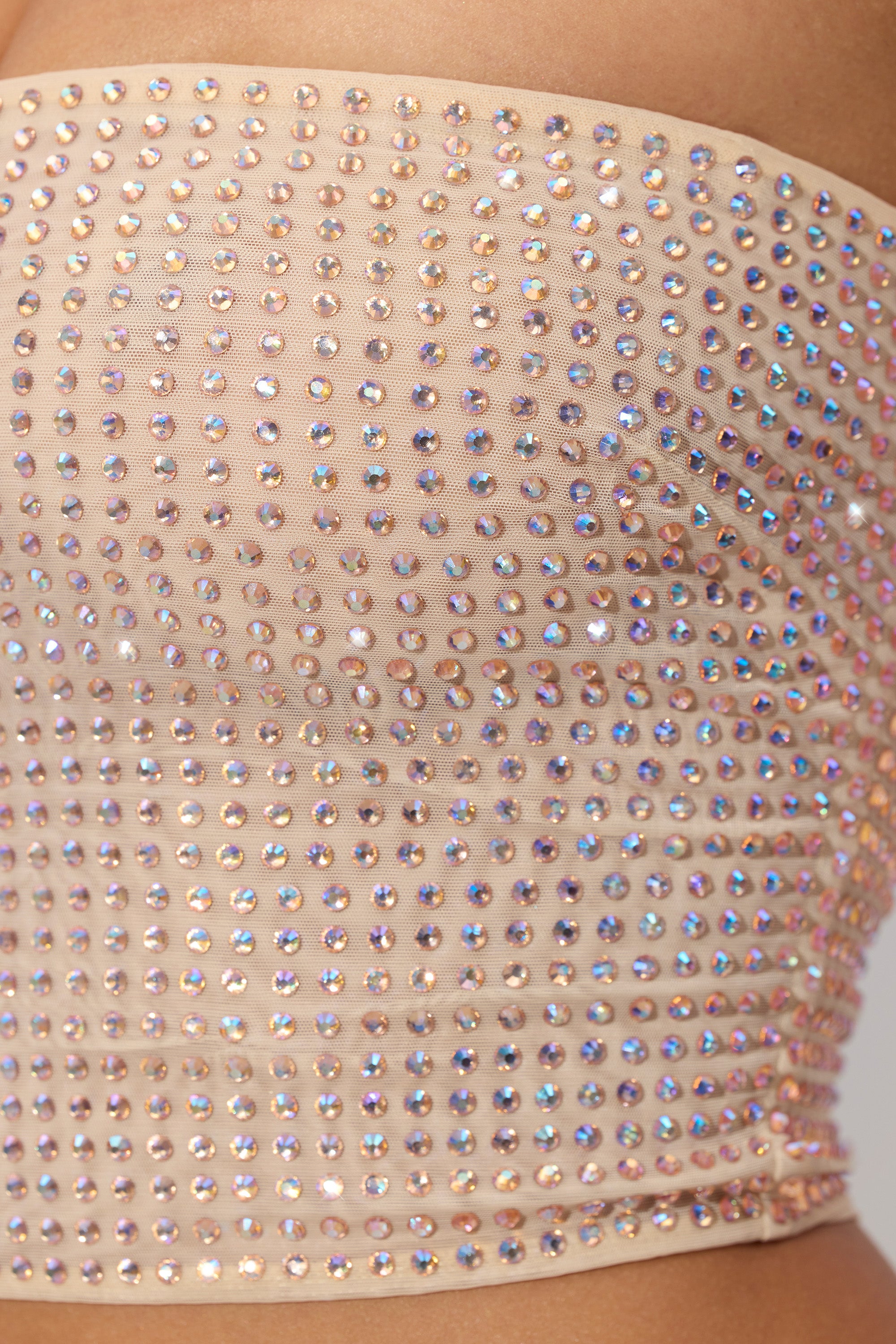 Embellished Strapless Crop Top in Champagne、mySite、solidvoid