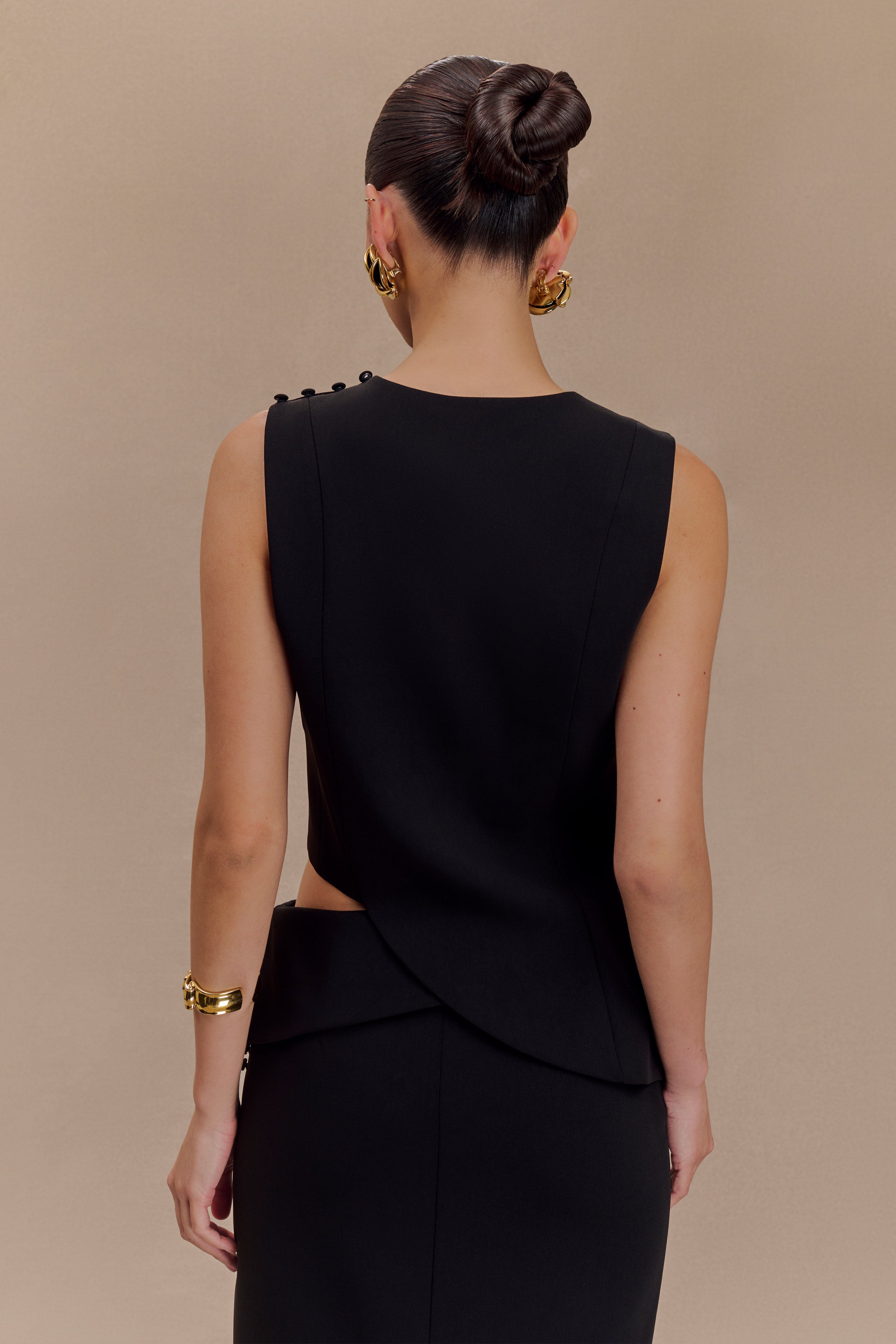 Astrid Asymmetric Sleeveless Suiting Top - Black、mySite、solidvoid