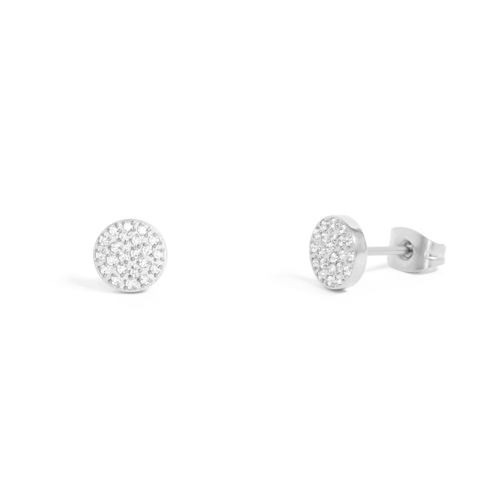 18K Gold PVD Stainless Steel Round Stud Pave Stones Earrings / ERJ0078、mySite、dreamappss