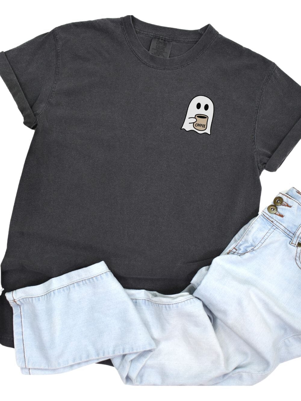 Coffee Ghost Comfort Colors Embroidered Unisex T-Shirt、mySite、camillekostekn