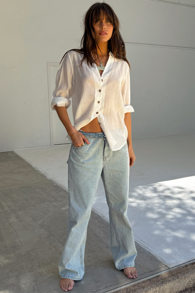 Scallop Detail Straight Leg Jeans、mySite、solidvoid