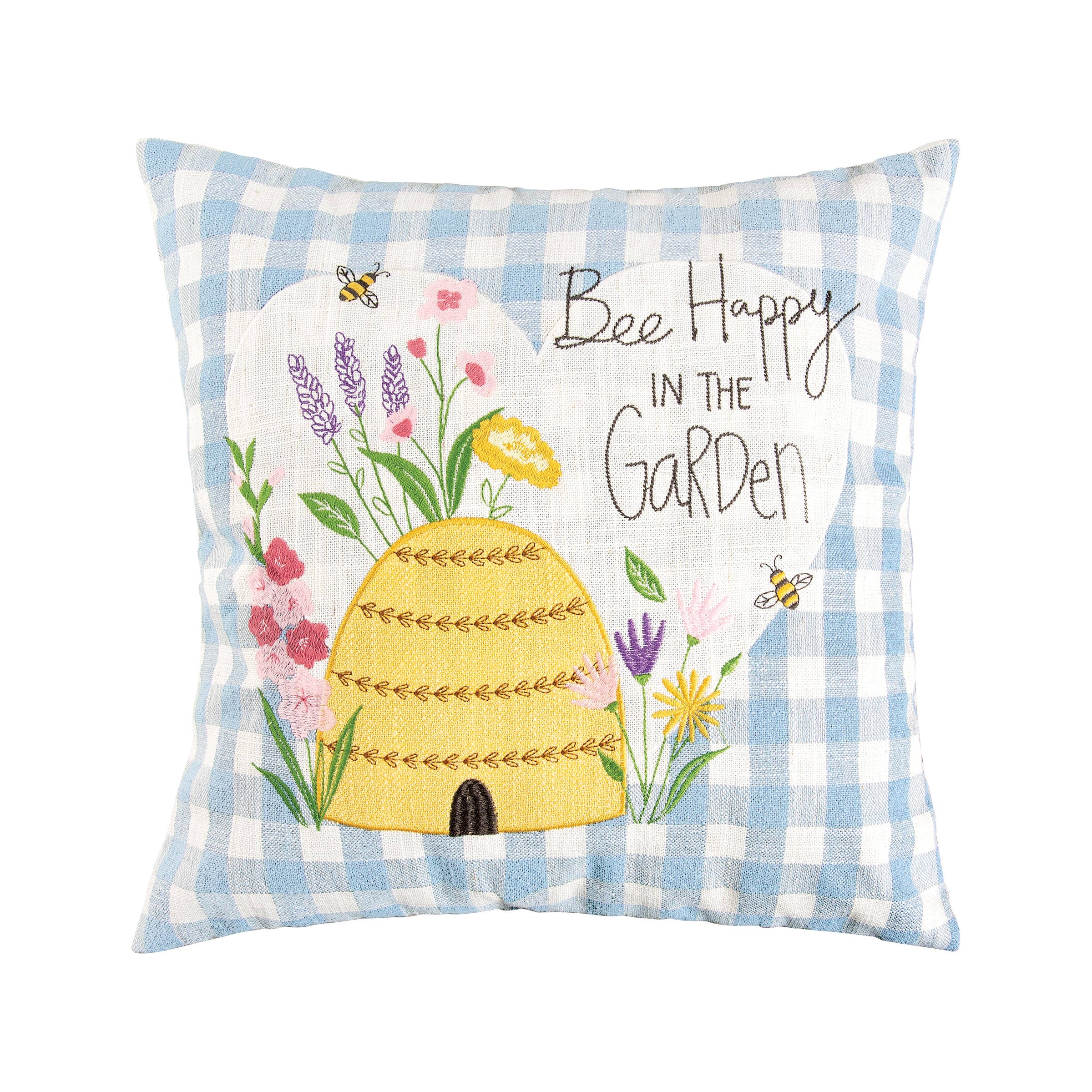 Spring Bee Happy In Blue Throw Pillow*、mySite、g9winljtr