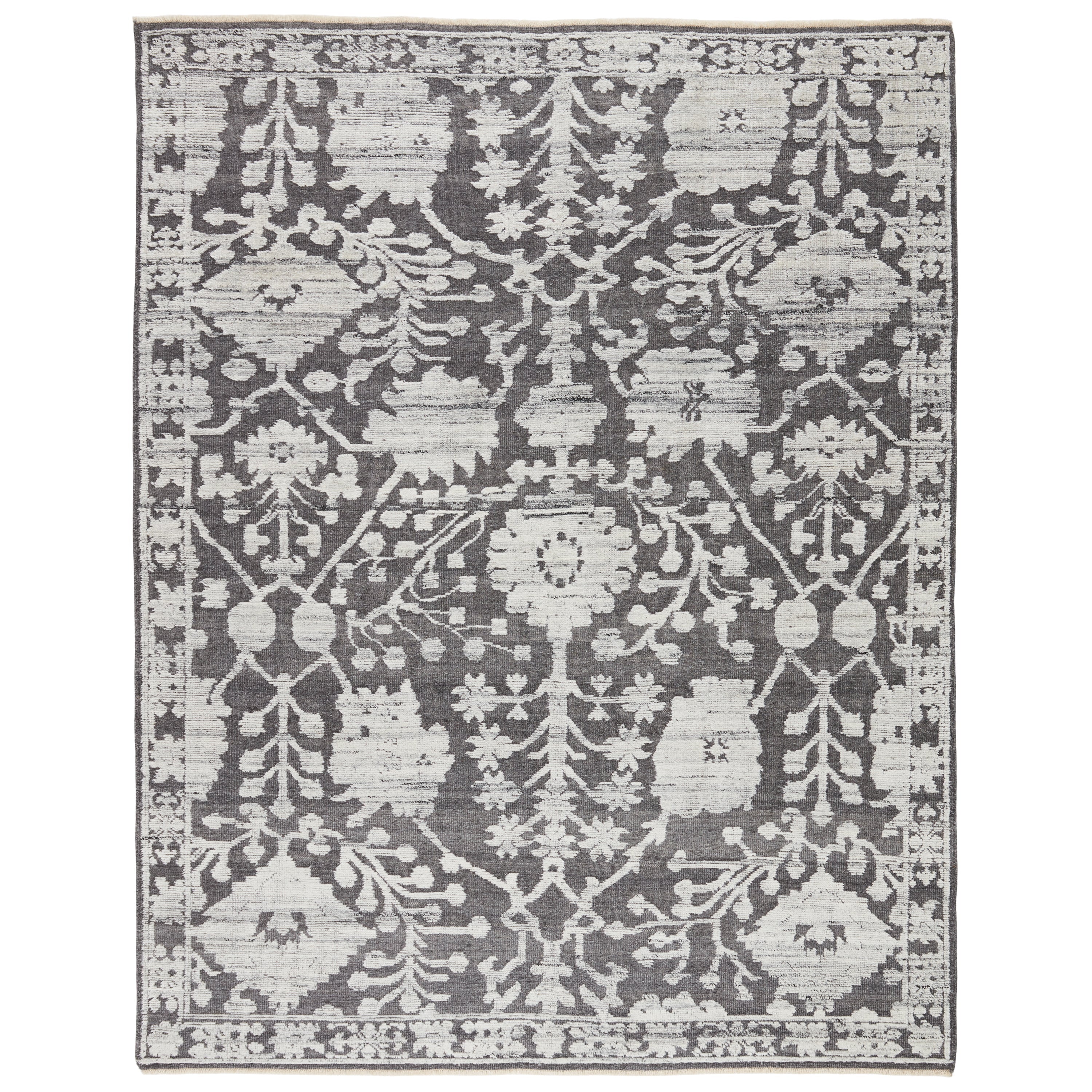 Riona Hand-Knotted Floral Gray White Area Rug、mySite、gigharbornorthrealestate