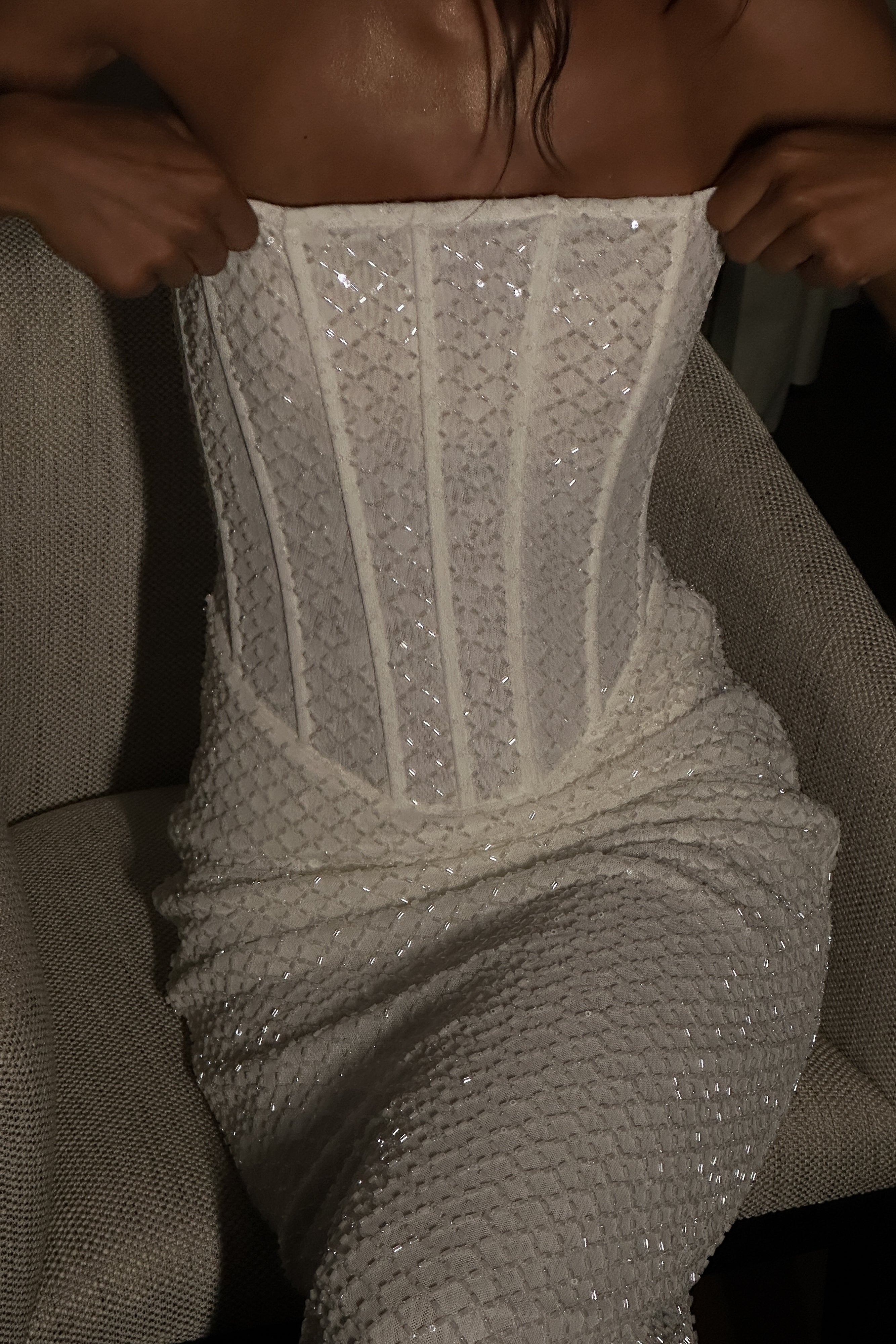 Gemma Strapless Sequin Maxi Dress - White、mySite、solidvoid