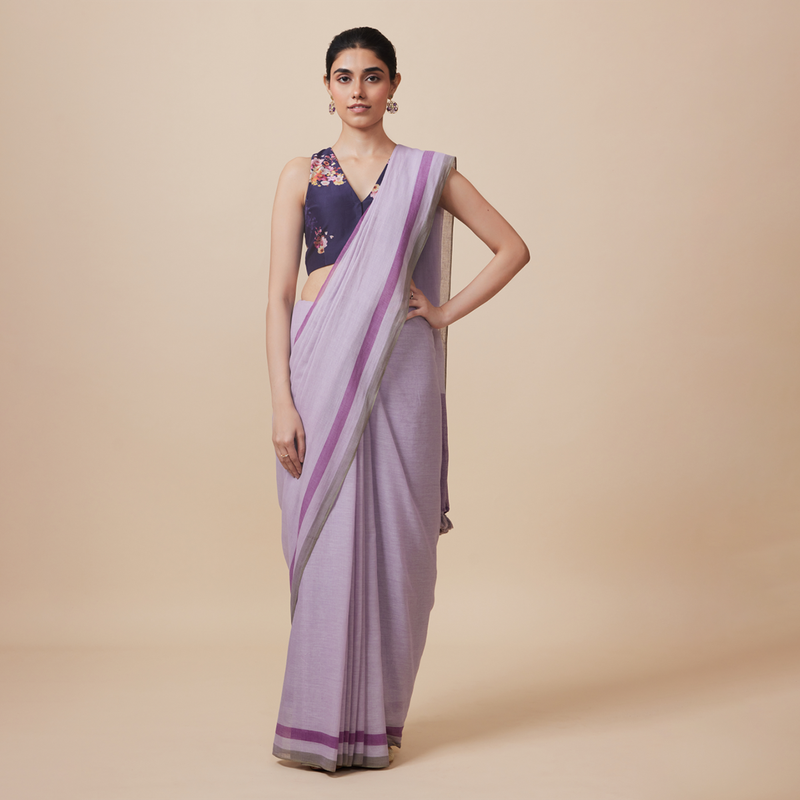 Linen Solid Saree with Blouse | Lavender、mySite、camillekostekn