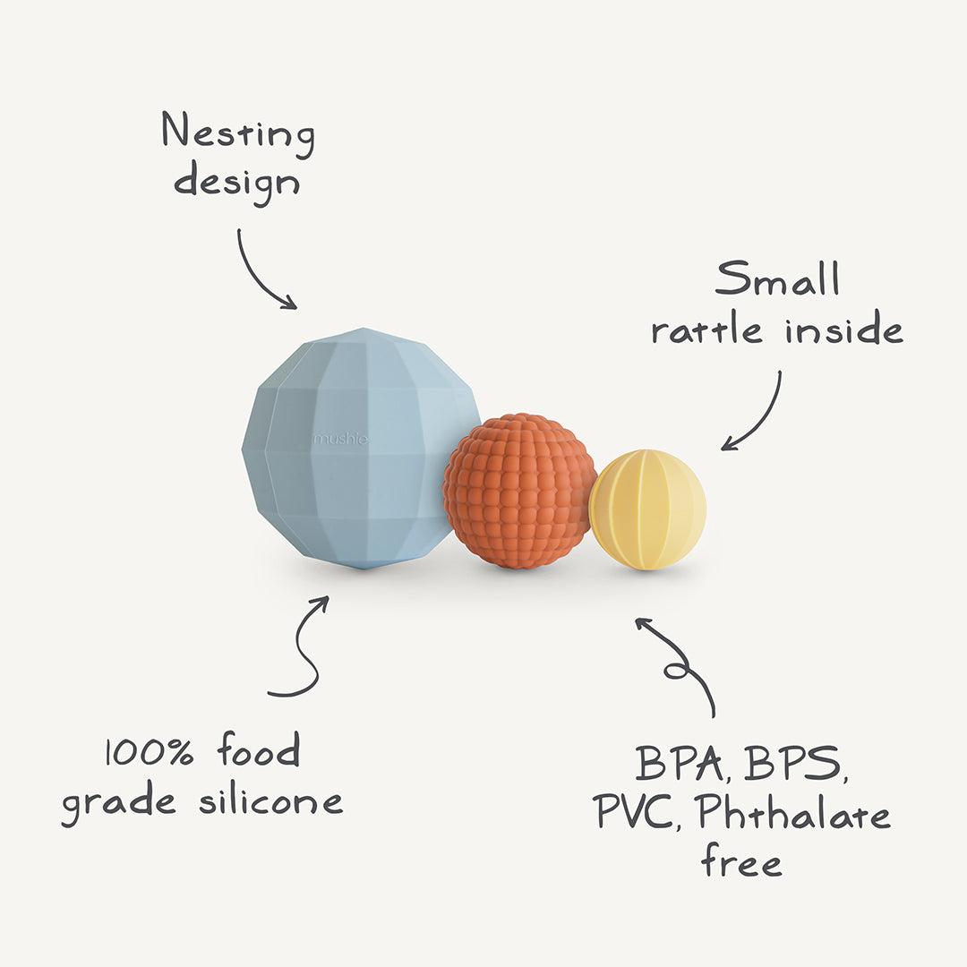  Mushie Nesting Spheres Sensory Toy Powder Blue (Set Of 3) - Powder Blue、mySite、merchandisen