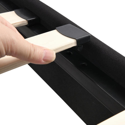 King Size Upholstered Platform Bed Frame with Button Tufted Linen Fabric Headboard, No Box Spring Needed, Wood Slat Support, Easy Assembly, Gray、、casual