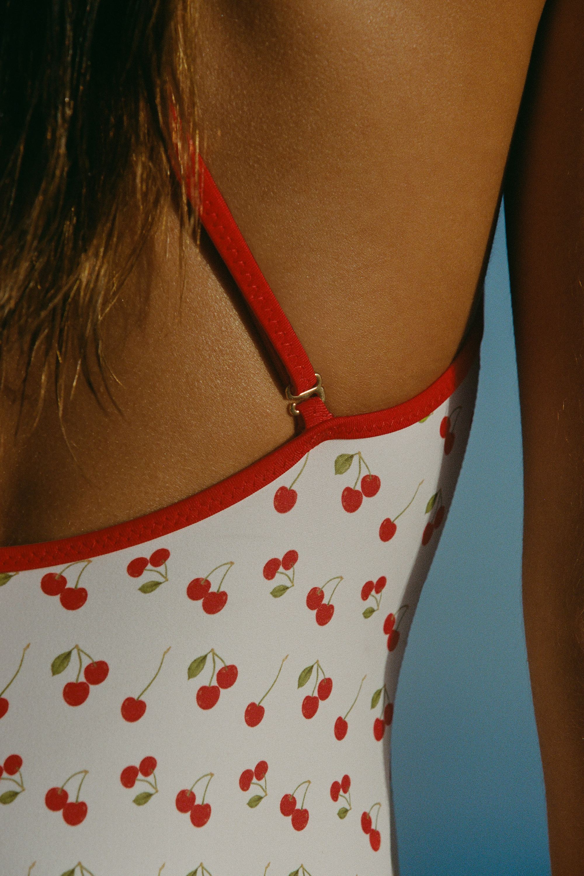  Charm-Detail Cross-Back Swimsuit in Cherry Print、mySite、sugarbowlscore