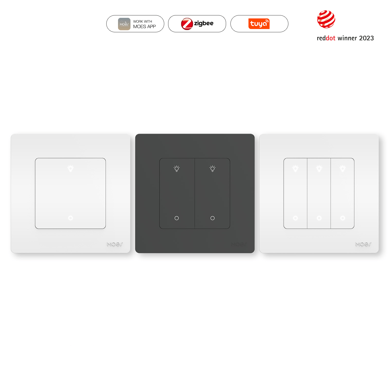 MOES Star Ring ZigBee Smart Dimmer Switch for Light Dimming Work with Alexa Google Home Dimmable 1-3Gang、mySite、fannypackpong