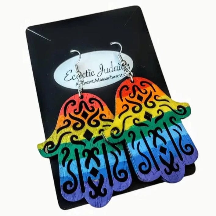 Wooden Rainbow Hamsa Earrings、mySite、topwebapps