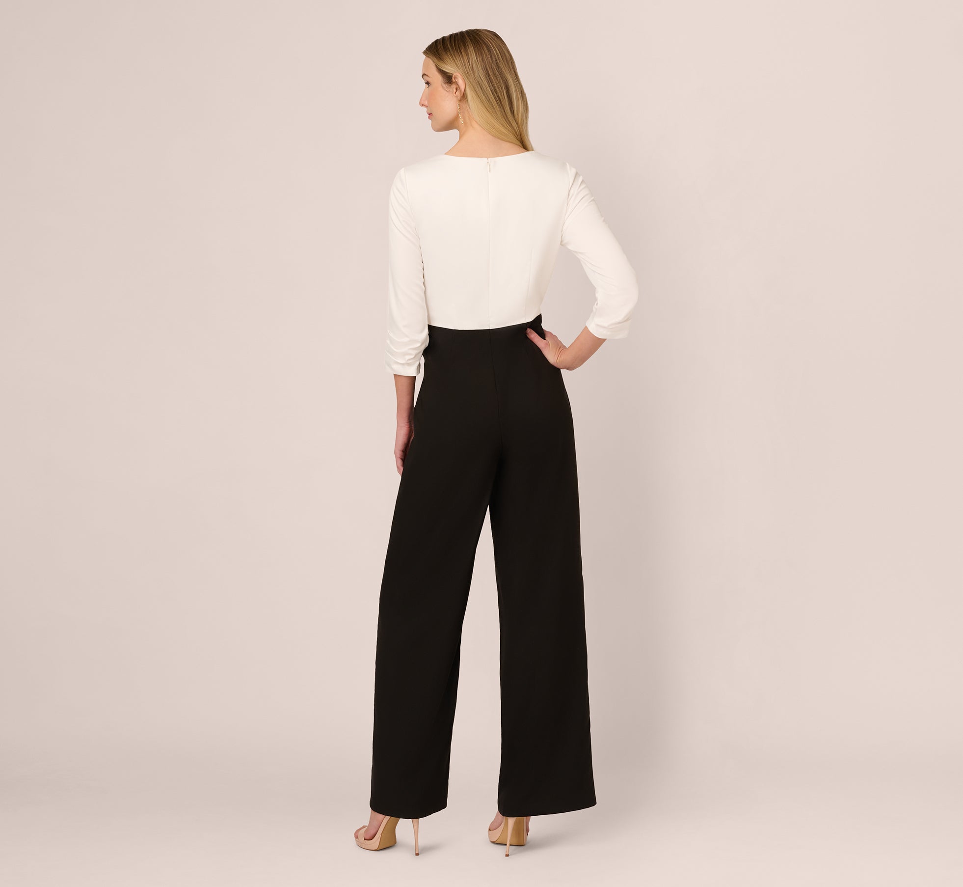 Three Quarter Sleeve Draped Combo Jumpsuit In Ivory Black、mySite、solidvoid
