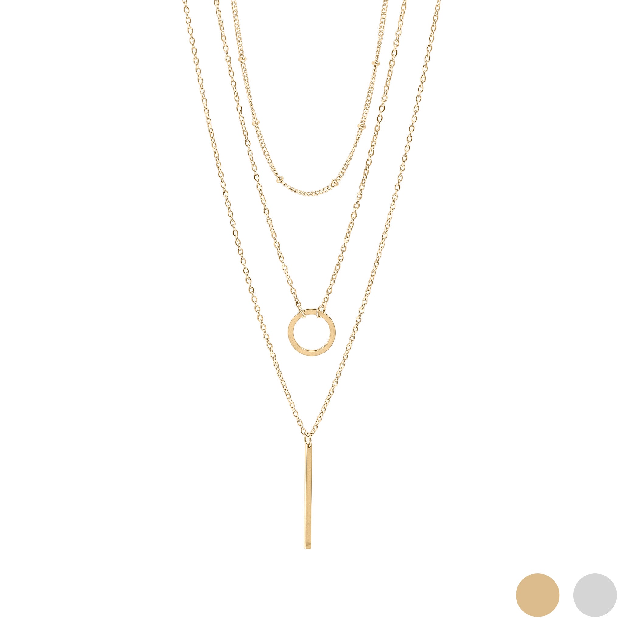 18K Gold PVD Stainless Steel 3 Row Layered Chain Necklace / CHN0009、mySite、dreamappss