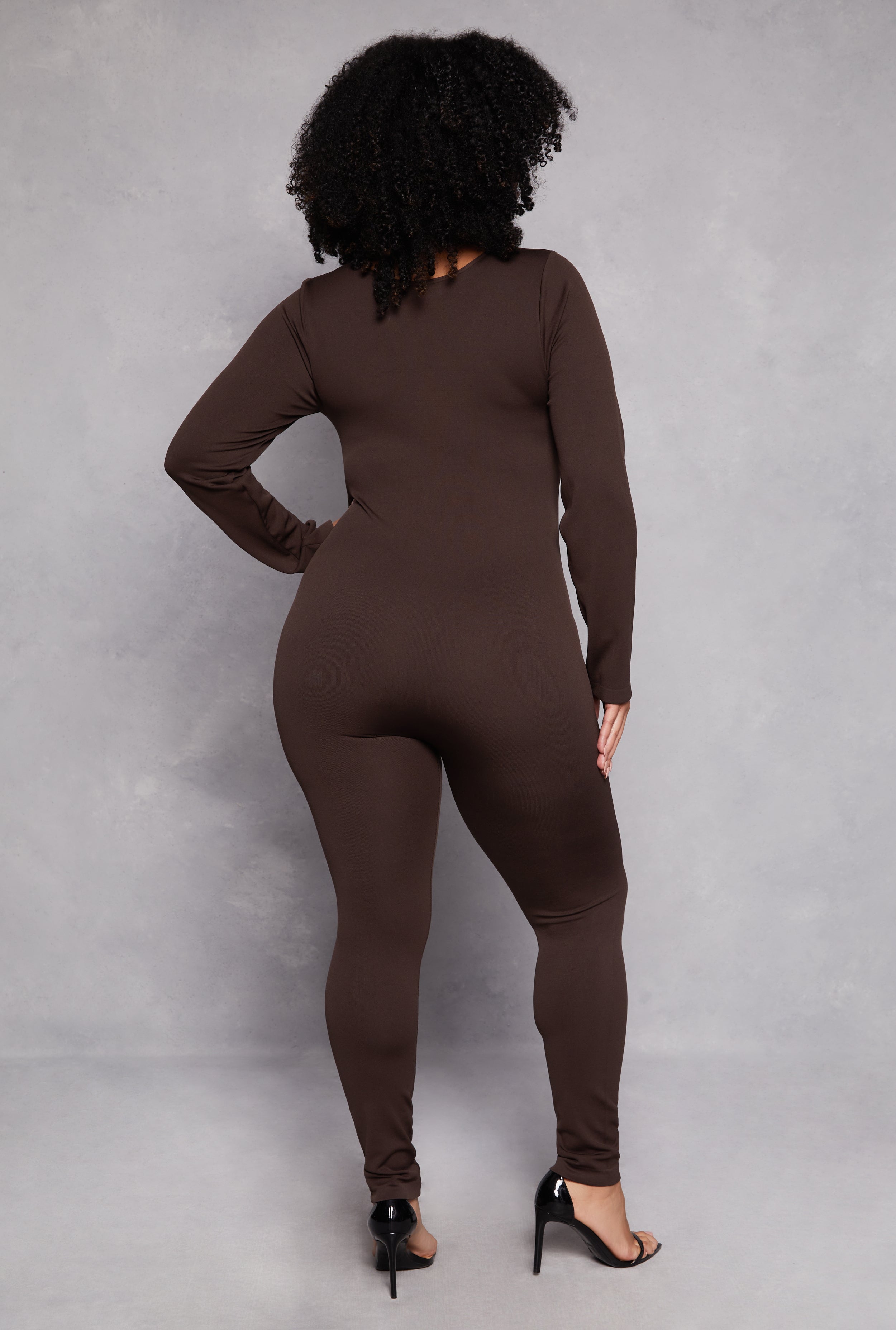 Plus Size Ribbed Knit Long Sleeve Catsuit、mySite、camillekostekn