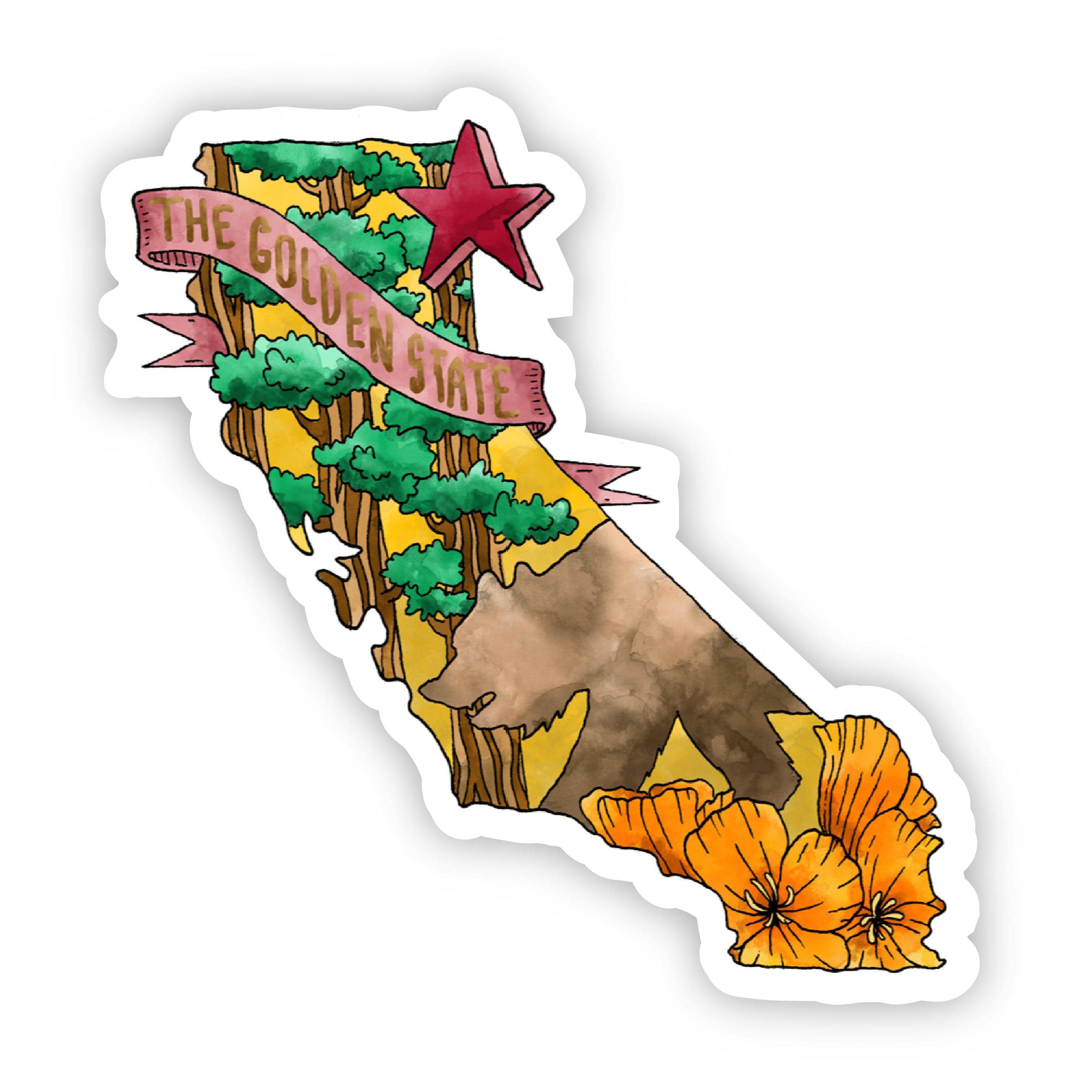  The Golden State Watercolor California Sticker、mySite、elrpsem3k