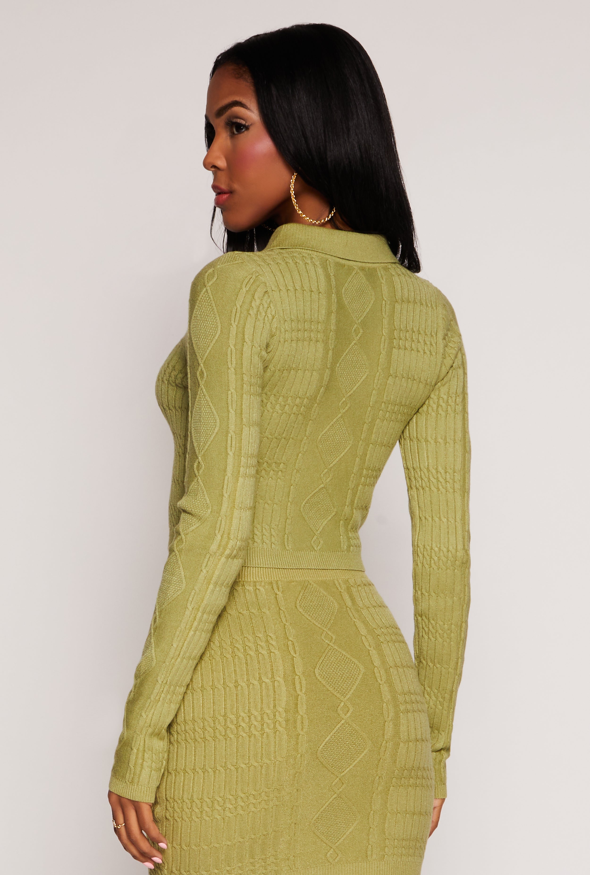 Daisy Cable Knit Cropped Polo Sweater、mySite、camillekostekn