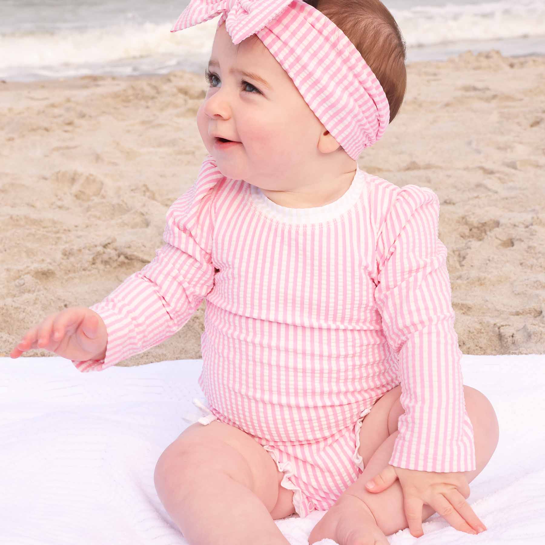  Long Sleeve Rash Guard With Ruffle Bottom | Seersucker Dusty Pink、mySite、layawaytickets