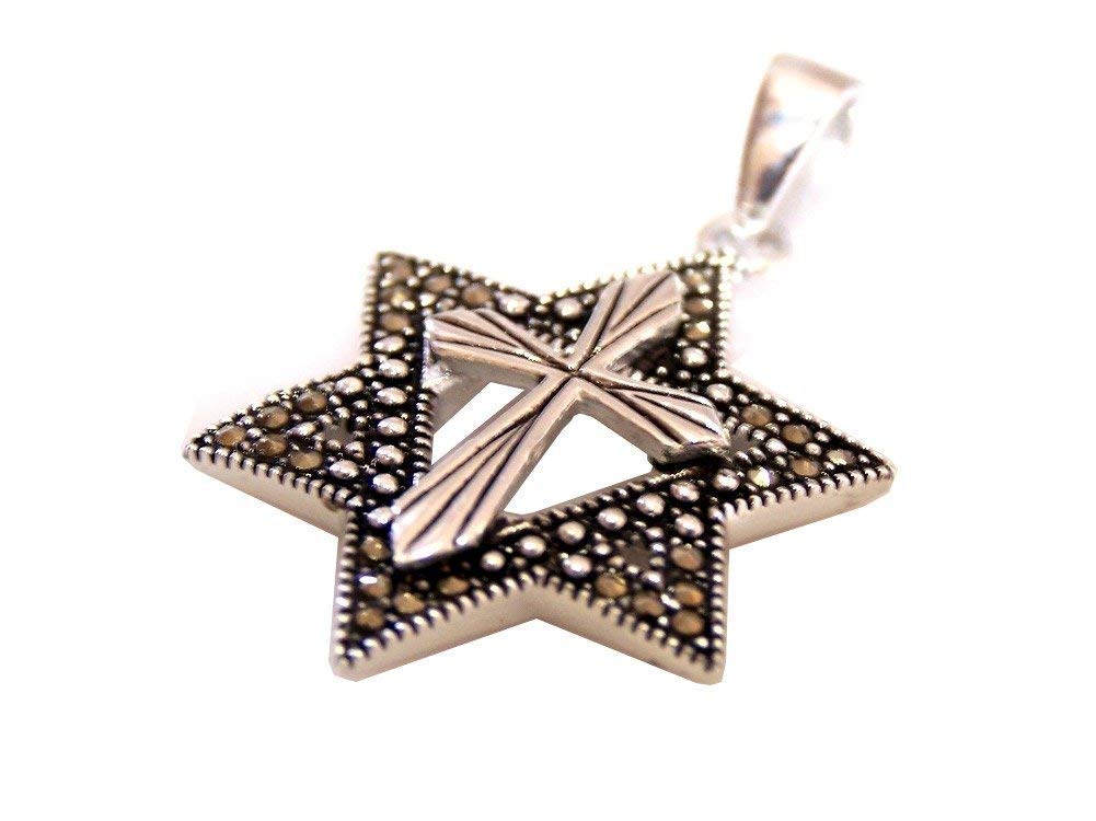  Marquise Star of David with a Cross Messianic pendant with Marcasite Border、mySite、elrpsem3k