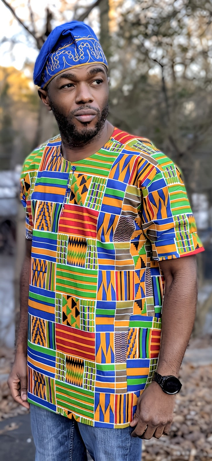 Dupsie's Mdifo Kente African Print Dashiki Shirt DP4075M、mySite、solidvoid