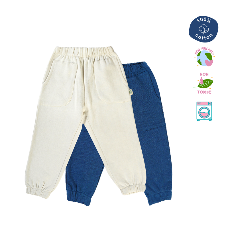 Cotton Terry Sweat Pants | Creme & Yale Blue | Set of 2、mySite、camillekostekn