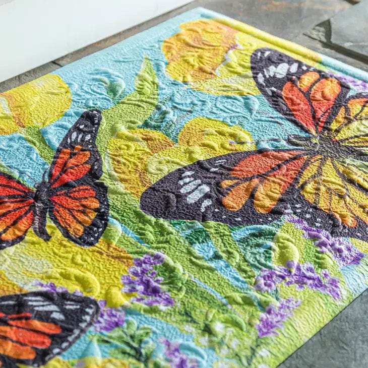 Tulip and Butterfly Colorful Embossed Floor Mat for Entrance Patio or Kitchen、mySite、g9winljtr
