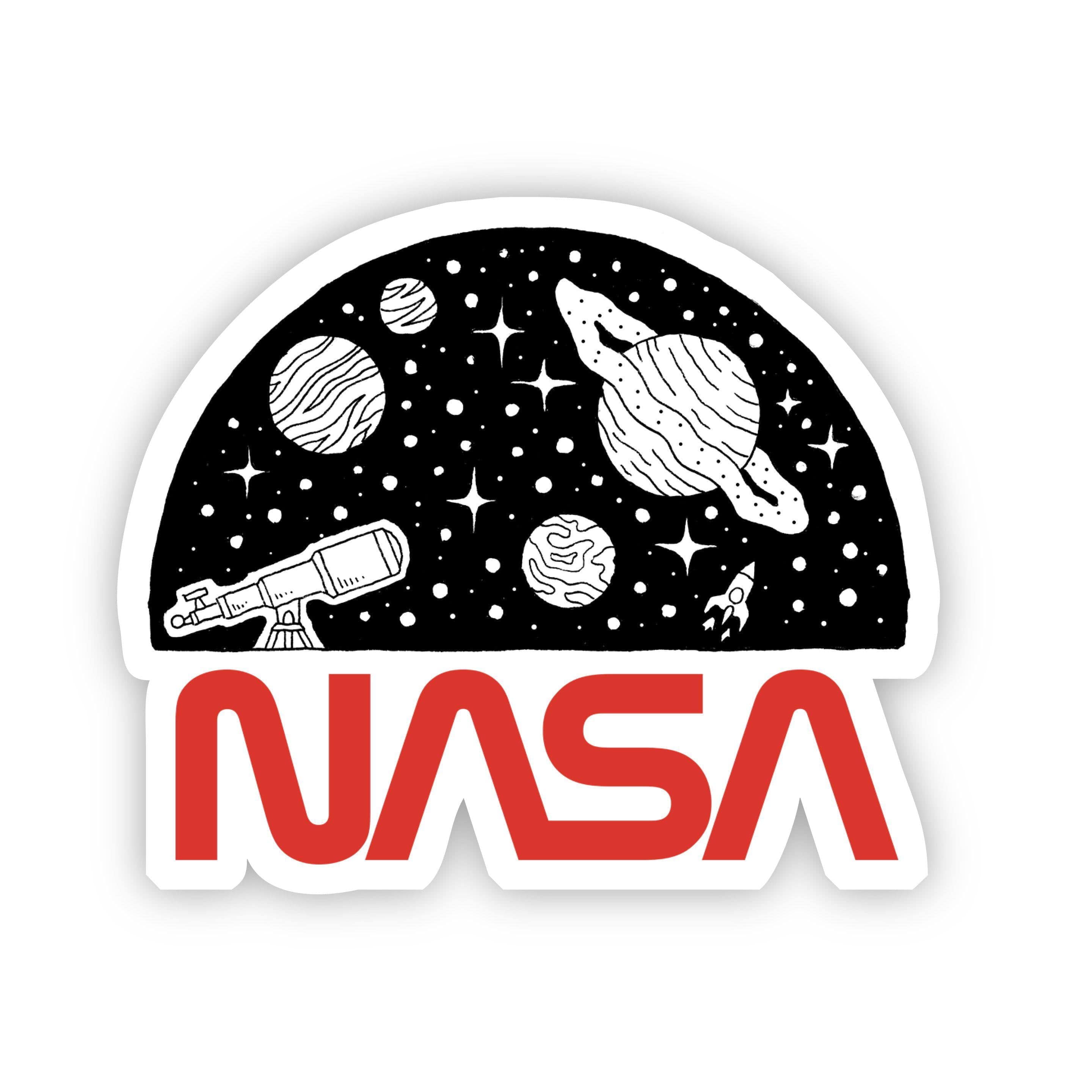  NASA Telescope & Planets Sticker Black & White、mySite、elrpsem3k