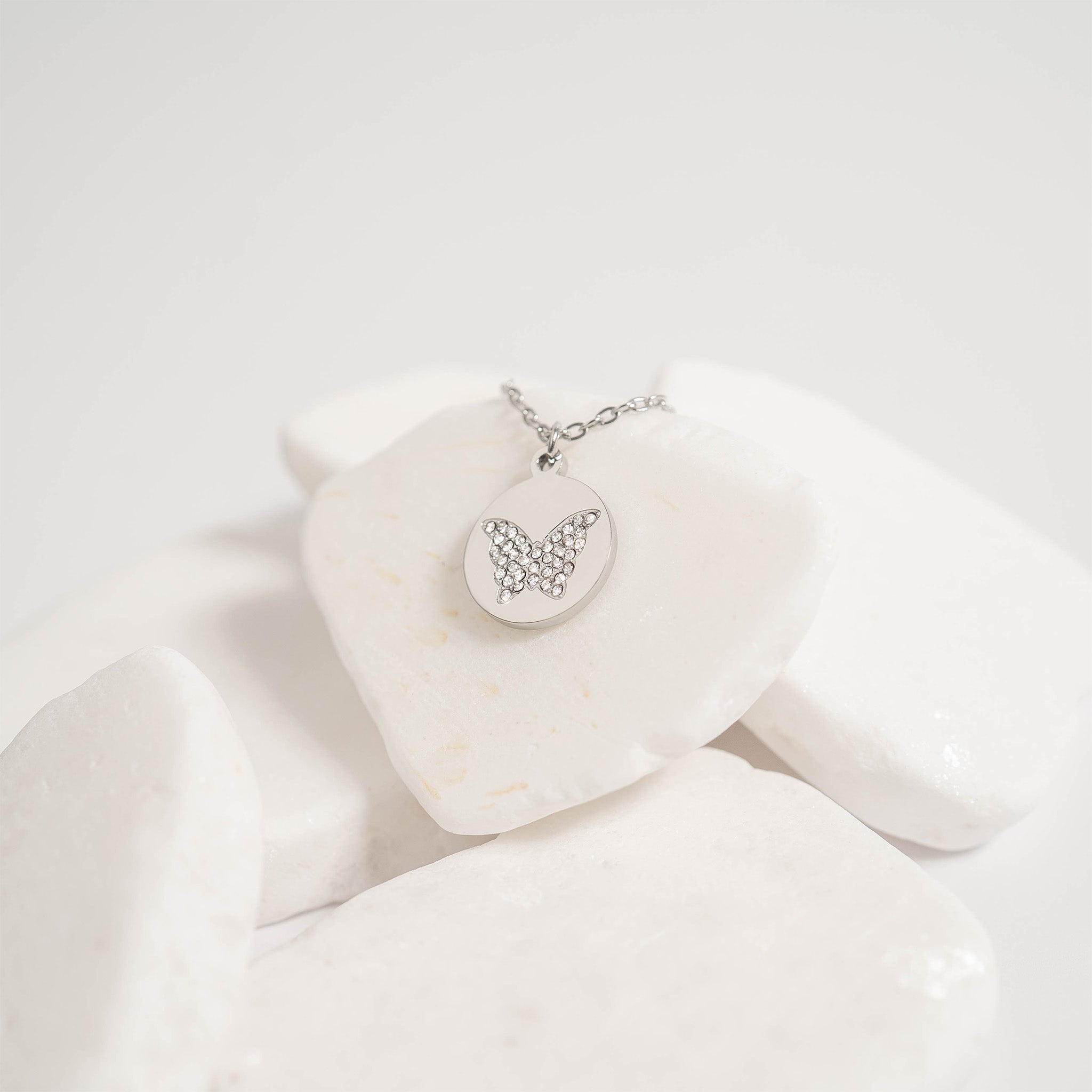 18K Gold PVD Stainless Steel Stone Butterfly Pendant Necklace / CHN0085、mySite、dreamappss