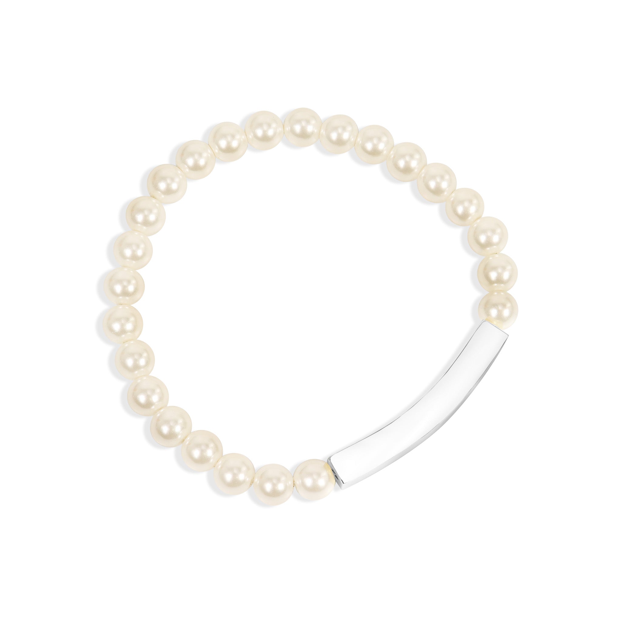 18K Gold PVD Stainless Steel Pearl Engravable Stretch Curved Bar Bracelet / SBB0321、mySite、dreamappss