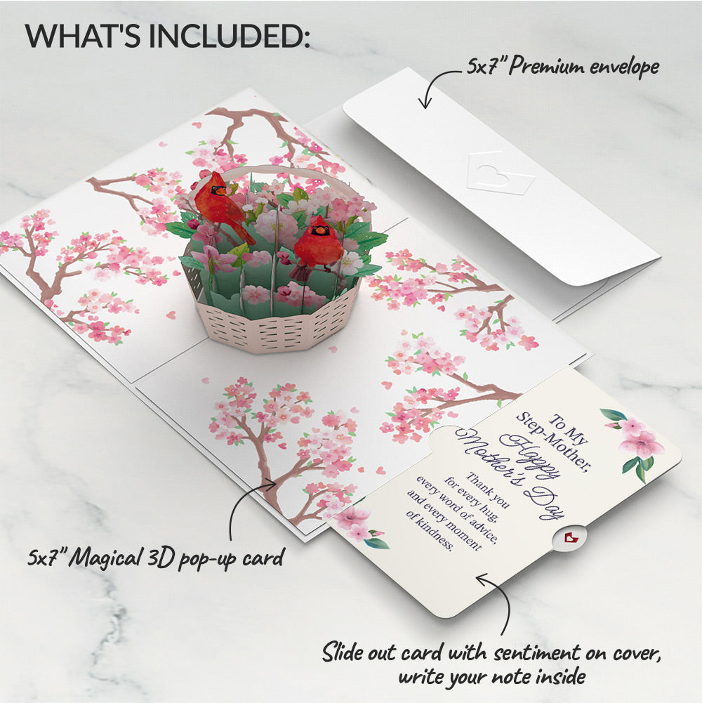 Cherry Blossom Basket with Cardinals Mother's Day Pop-Up Card and Sentiment Set for Step-Mother、mySite、solidvoid