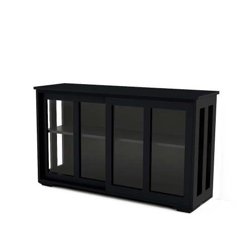 Kitchen Storage Stand Cupboard With Glass Door-Black、、casual